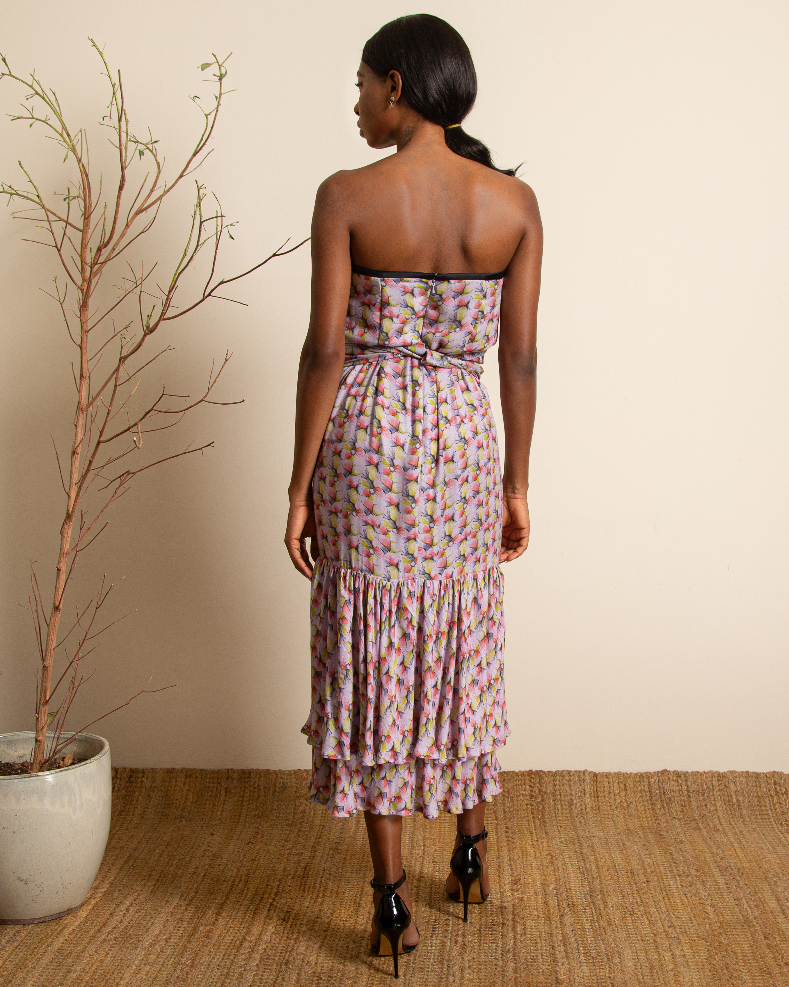 Printed strapless dress with belt - LOOK A