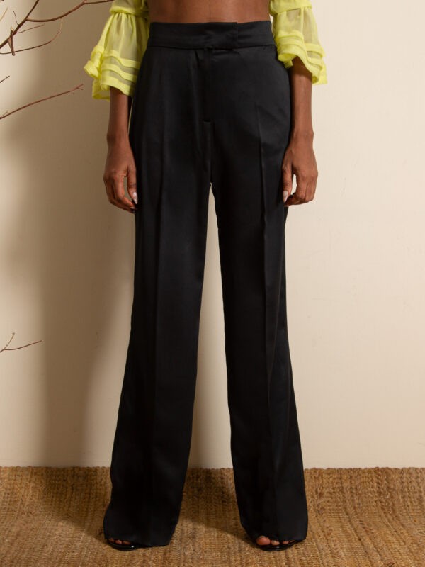 BLACK SATIN STRAIGHT TROUSERS LOOK B