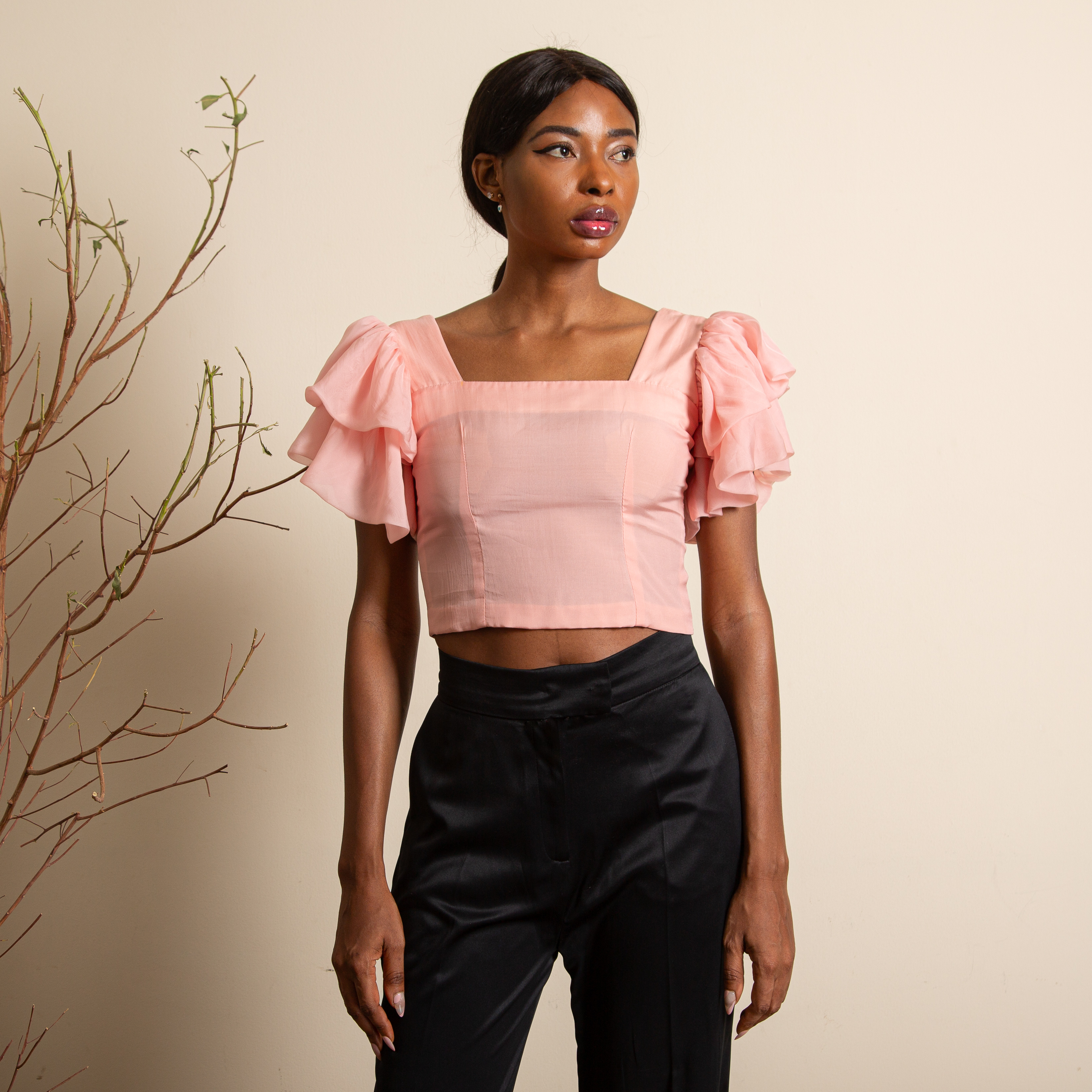 Blush Ruffle Sleeve Crop Top